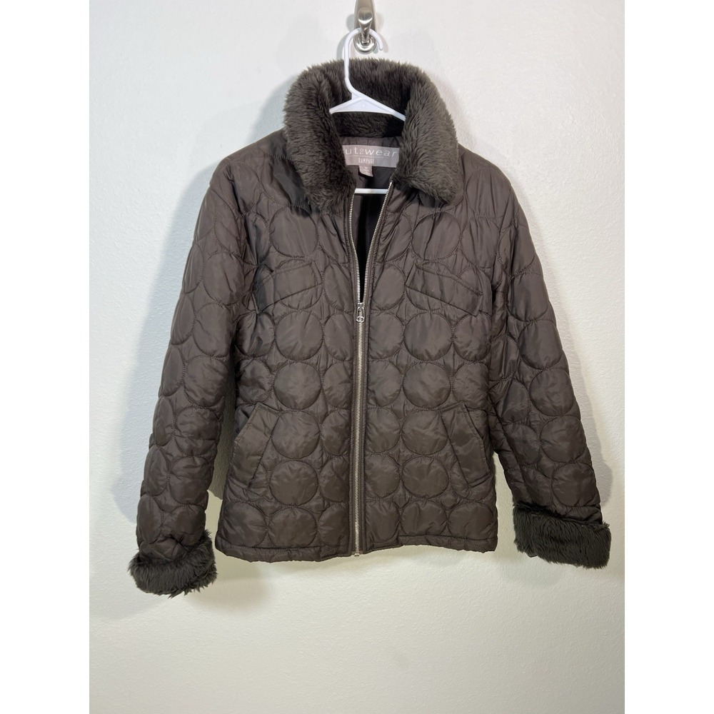 Y2K Rampage Brown Jacket Bratz  Women's Medium Quilted Fur Trim 90s Mall